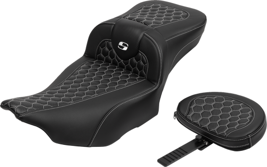 Saddlemen Roadsofa White Honeycomb Extended Seat & Backrest 23-25 Harley Touring