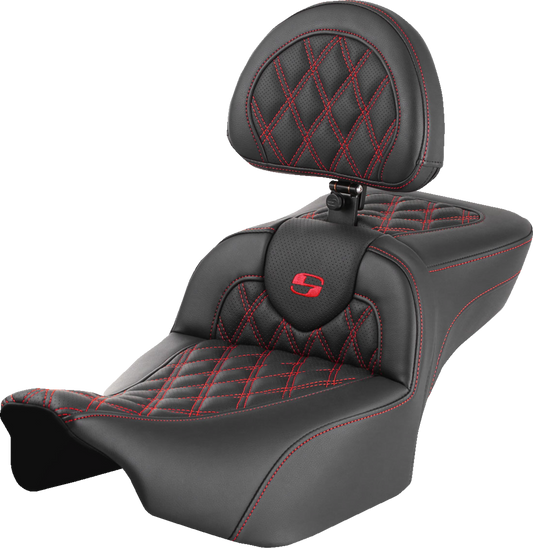 Saddlemen Roadsofa Red Lattice Extended Seat w/ Backrest 2023-25 Harley Touring