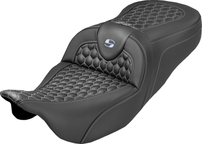 Saddlemen Roadsofa Silver Honeycomb Stitch Gel Seat for 2008-2025 Harley Touring