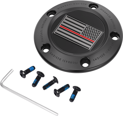 Figurati Designs Red Line Flag Black Timing Cover for 1999-2017 Harley Davidson