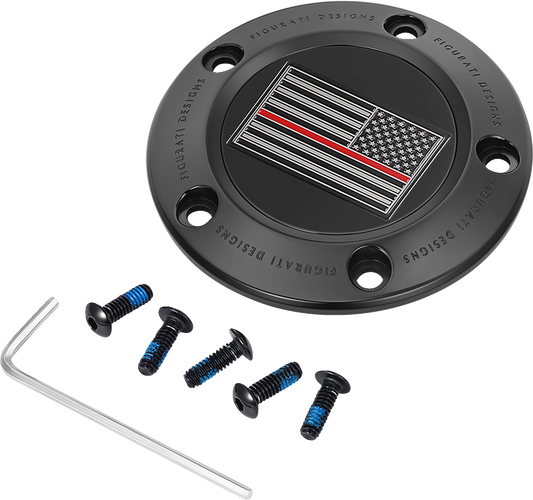 Figurati Designs Red Line Flag Black Timing Cover for 1999-2017 Harley Davidson