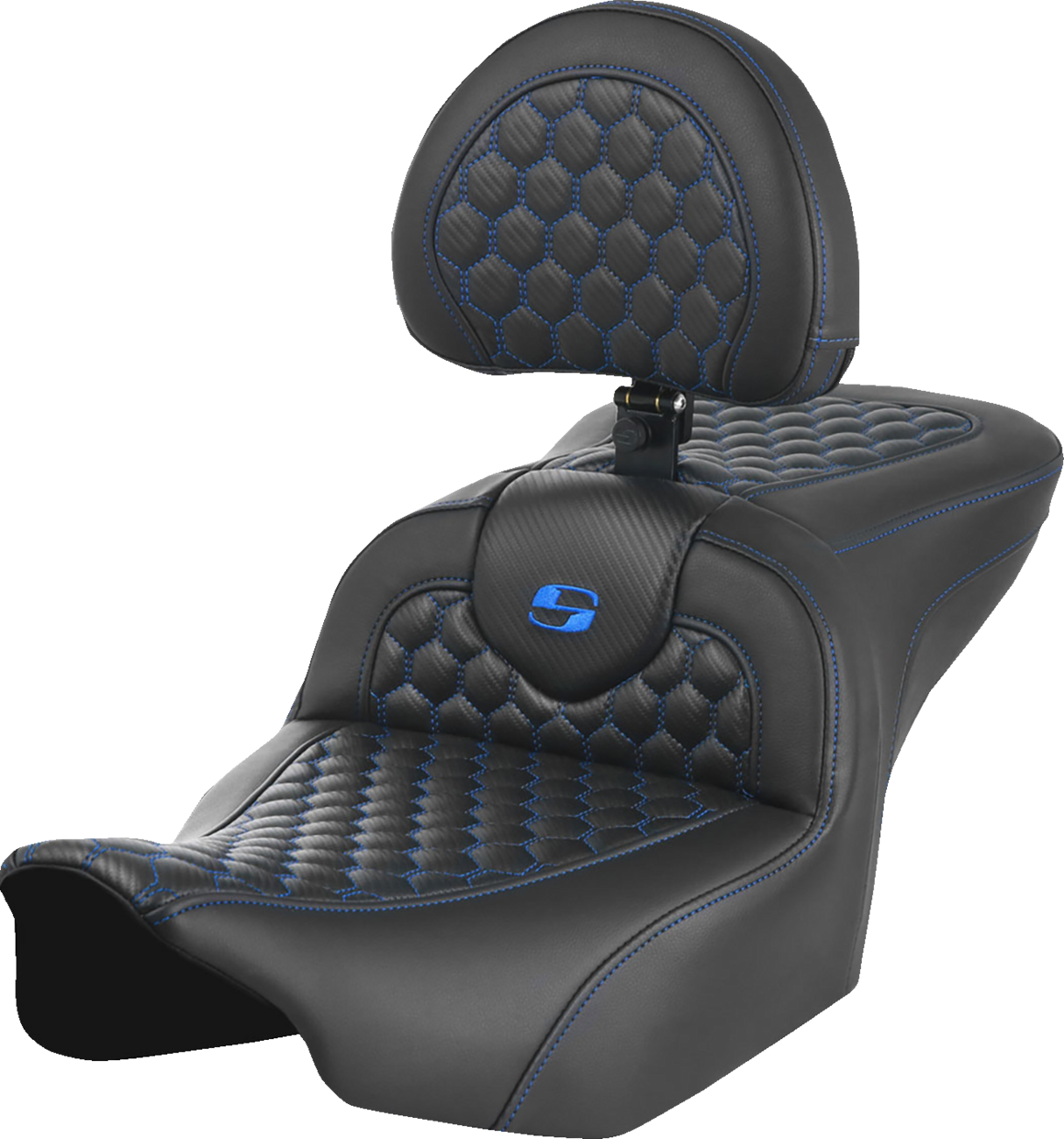 Saddlemen Roadsofa Blue Stitch w/ Backrest Gel Seat for 2023-2025 Harley Touring