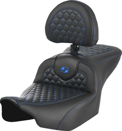 Saddlemen Roadsofa Blue Stitch w/ Backrest Gel Seat for 2023-2025 Harley Touring