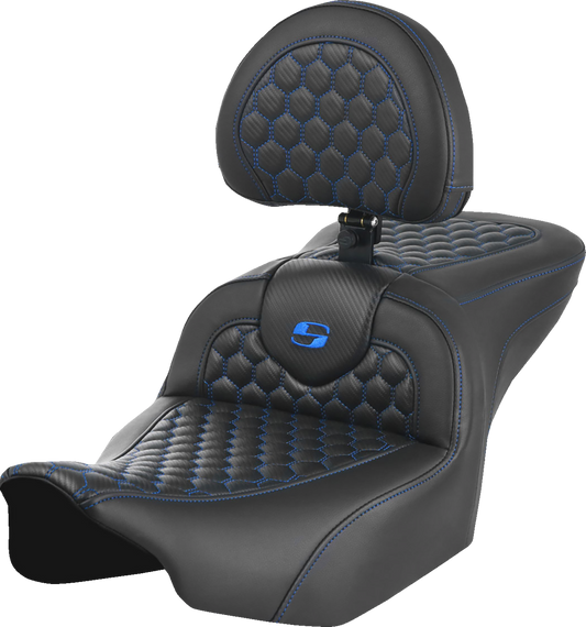 Saddlemen Roadsofa Blue Stitch w/ Backrest Gel Seat for 2023-2025 Harley Touring