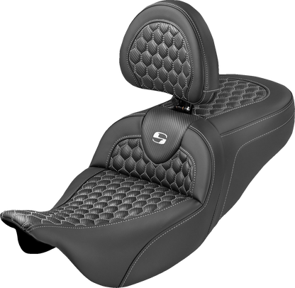 Saddlemen Roadsofa White Honeycomb Seat & Backrest fits 2008-2025 Harley Touring
