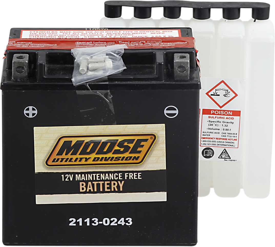 Moose YTX20CH-BS Maintenance Free Battery for 04-17 Suzuki LTA KingQuad 700 750