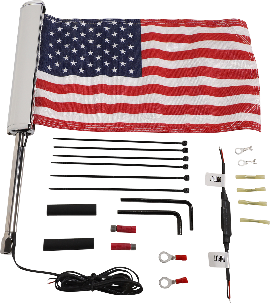 Ciro Chrome LED Lighted 12.5" Flagpole with American Flag for Motorcycle Harley