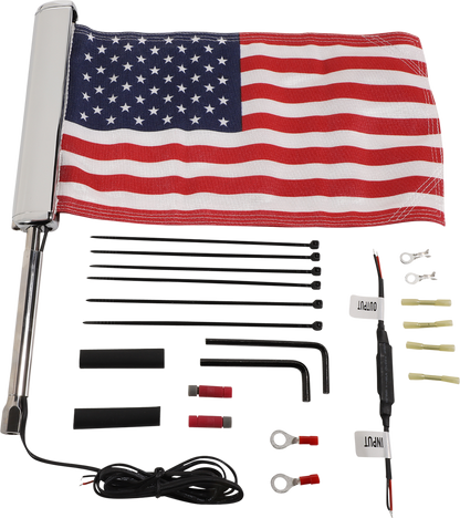 Ciro Chrome LED Lighted 12.5" Flagpole with American Flag for Motorcycle Harley