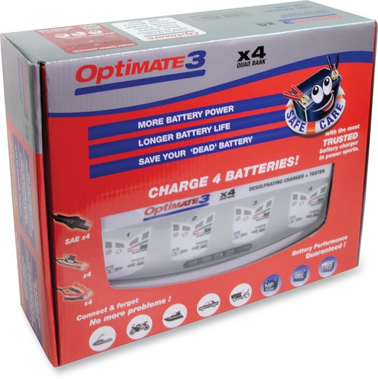 Tecmate TM-451 Optimate 3 Blue White Universal Motorcycle 4 Bank Battery Charger
