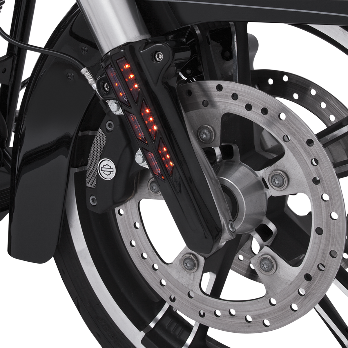 Ciro Black Lower Front Fork Leg LED Lighted Covers fits 2014-2024 Harley Touring