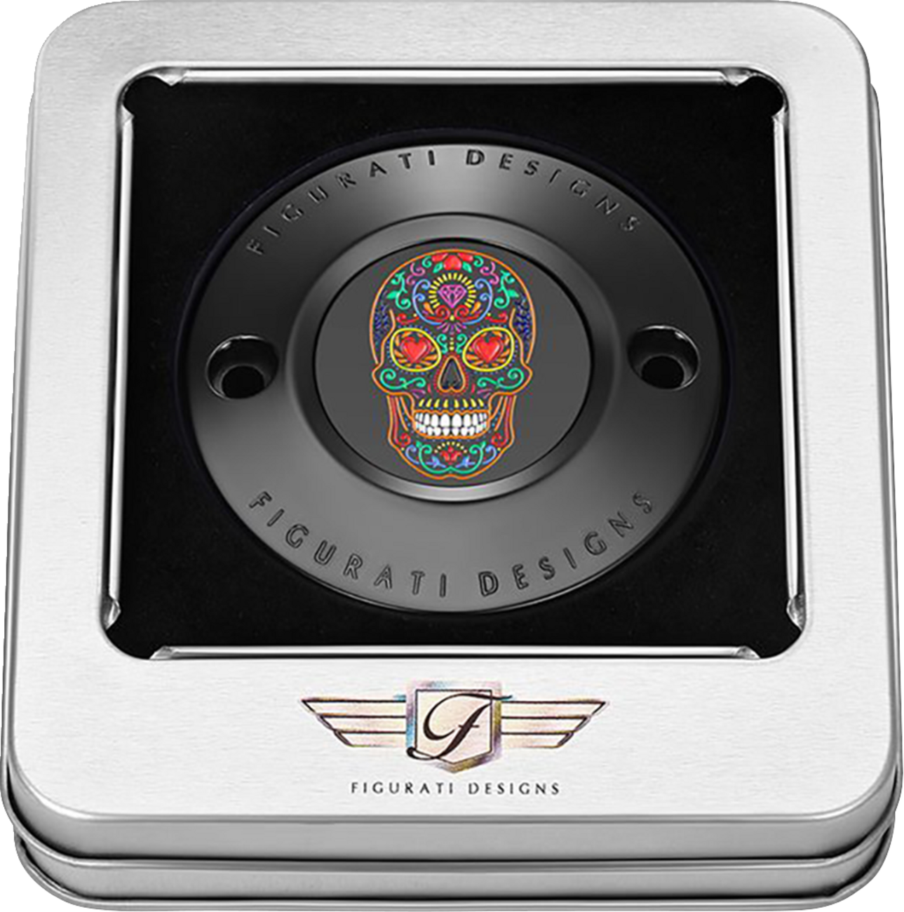Figurati Designs Sugar Skull Black Timing Cover for 2017-2023 Harley Davidson