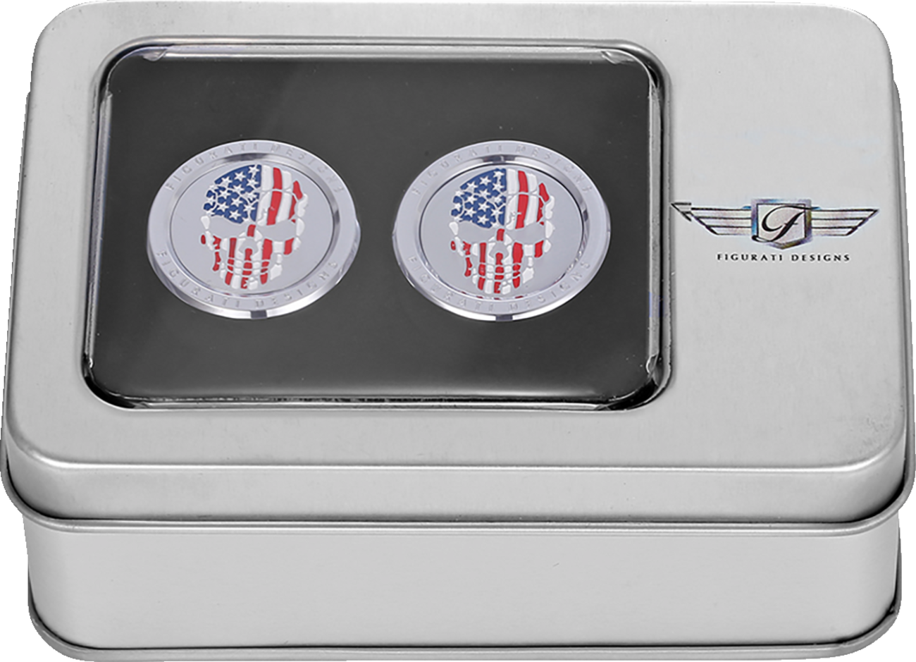 Figurati Skull USA Flag Medium Magnetic Docking Hardware Covers for Harley
