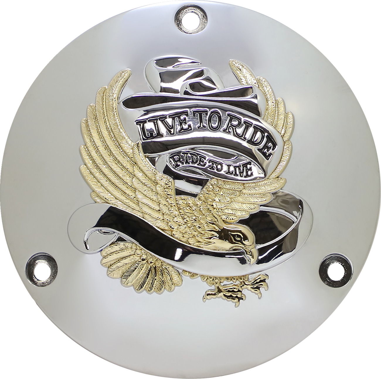 Drag Specialties Live to Ride Gold Eagle 3 Hole Derby Cover for 1969-1999 Harley