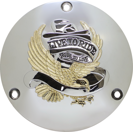 Drag Specialties Live to Ride Gold Eagle 3 Hole Derby Cover for 1969-1999 Harley