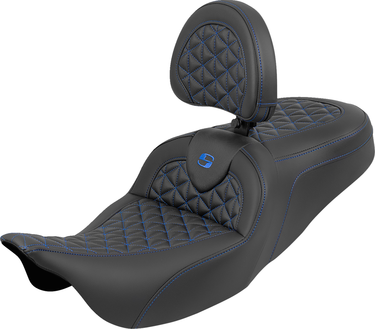 Saddlemen Roadsofa Blue Tri Gripper Seat & Backrest for 2008-2024 Harley Touring