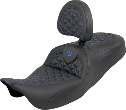 Saddlemen Roadsofa Blue Tri Gripper Seat & Backrest for 2008-2024 Harley Touring