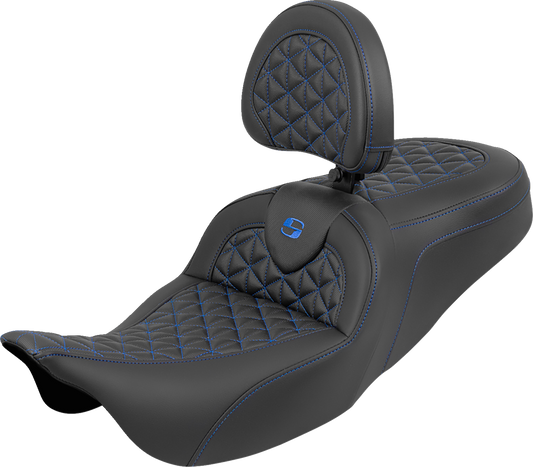 Saddlemen Roadsofa Blue Tri Gripper Seat & Backrest for 2008-2024 Harley Touring
