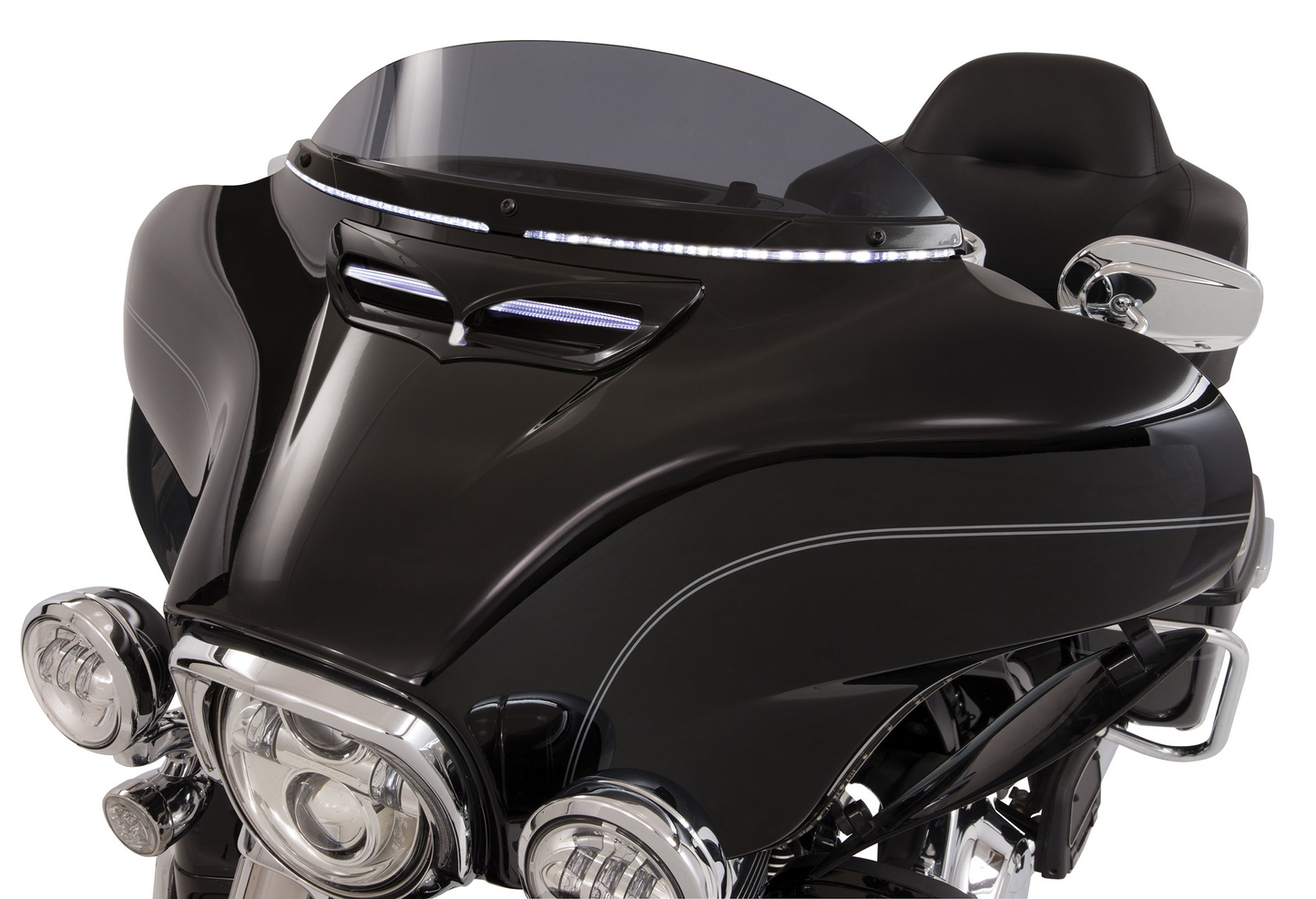 Ciro Black Front Fairing Windshield LED Trim for 2014-2023 Harley Touring FLHX