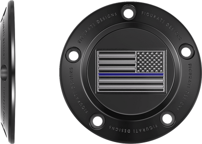 Figurati Designs Blue Line Flag Black Timing Cover for 1999-2017 Harley