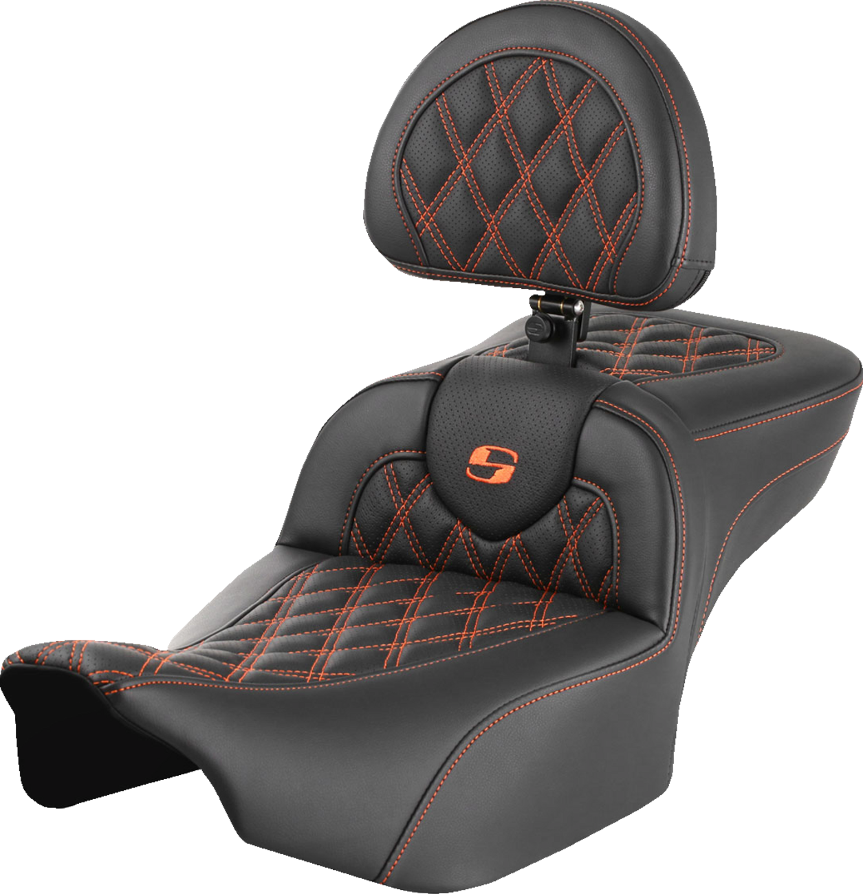 Saddlemen Roadsofa Orange Lattice Extended Seat w/ Backrest 23-25 Harley Touring