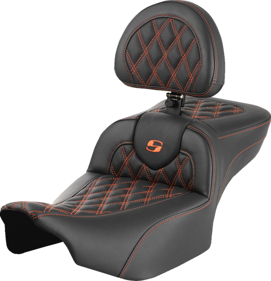 Saddlemen Roadsofa Orange Lattice Extended Seat w/ Backrest 23-25 Harley Touring