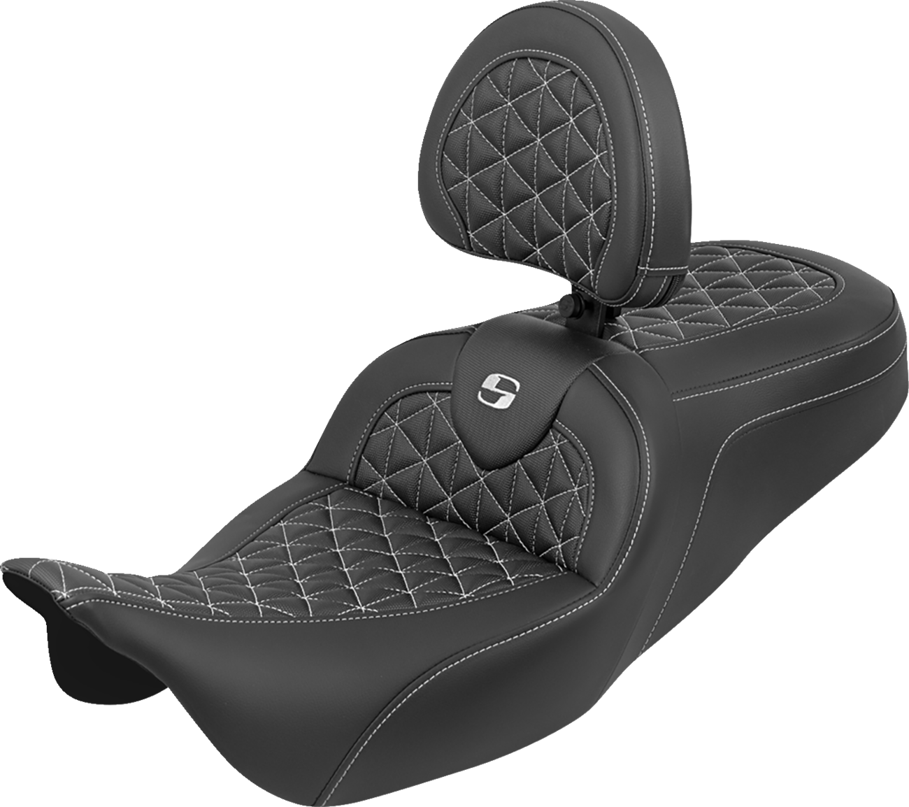 Saddlemen Roadsofa White Tri Gripper Seat & Backrest for 2008-24 Harley Touring