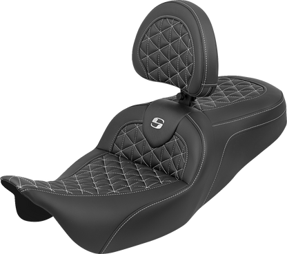 Saddlemen Roadsofa White Tri Gripper Seat & Backrest for 2008-24 Harley Touring