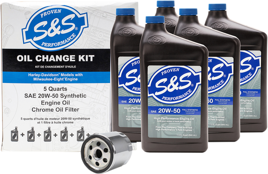 S&S 20W50 Synthetic Chrome Filter Oil Change Kit 2017-2022 Harley Touring FLHX