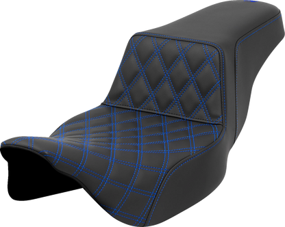 Saddlemen Step Up Blue Lattice Extended Gel Seat fits 2008-2025 Harley Touring