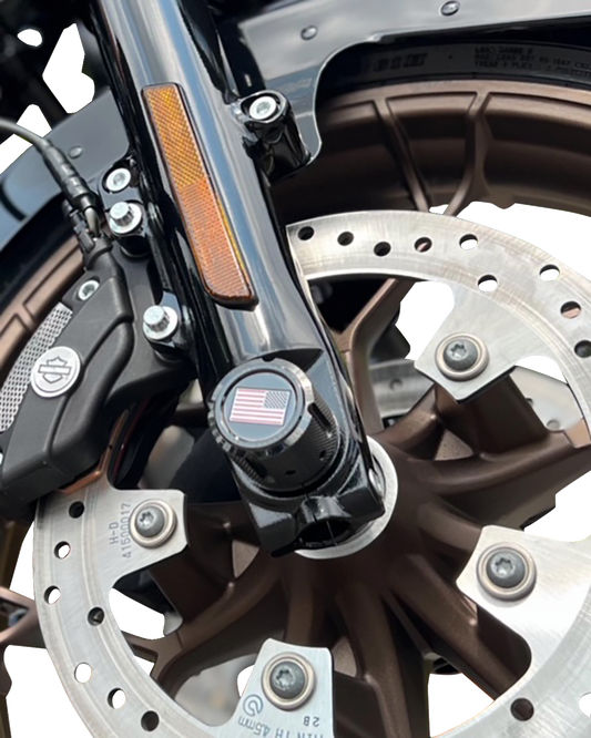 Figurati Designs American Flag Front Axle Nut Black Covers for 2002-2022 Harley