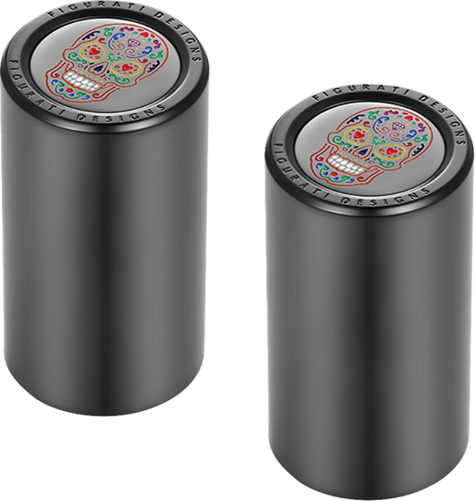 Figurati Designs Black Sugar Skull Long Docking Hardware Covers for Harley