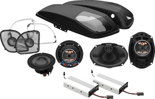 Wild Boar Front & Rear Saddlebag Lid Speaker Amp Kit 2015-2022 Harley Road Glide