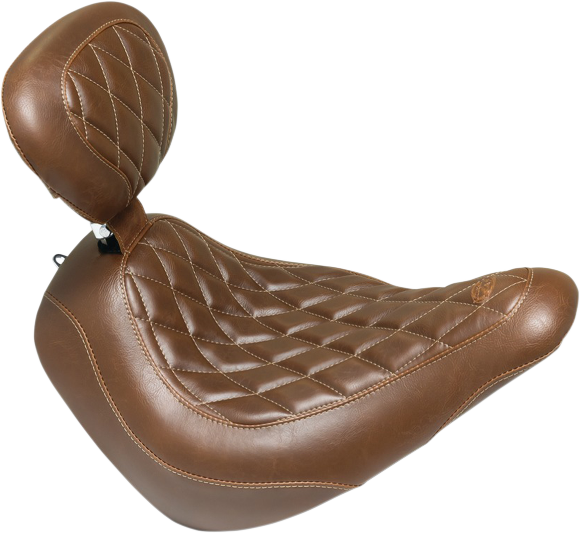 Mustang Tripper Brown Solo Seat & Backrest 2018-25 Harley Sport Glide Low Rider