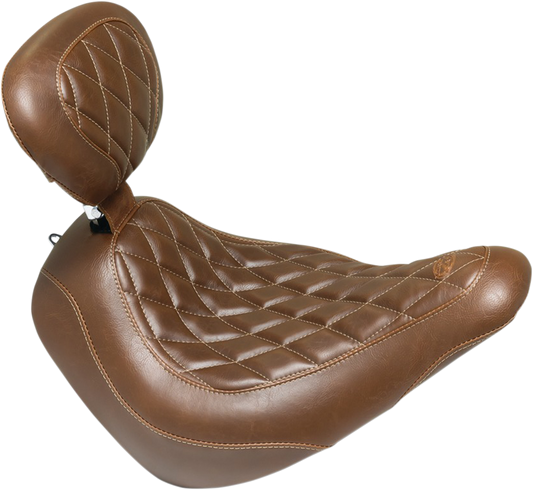 Mustang Tripper Brown Solo Seat & Backrest 2018-25 Harley Sport Glide Low Rider