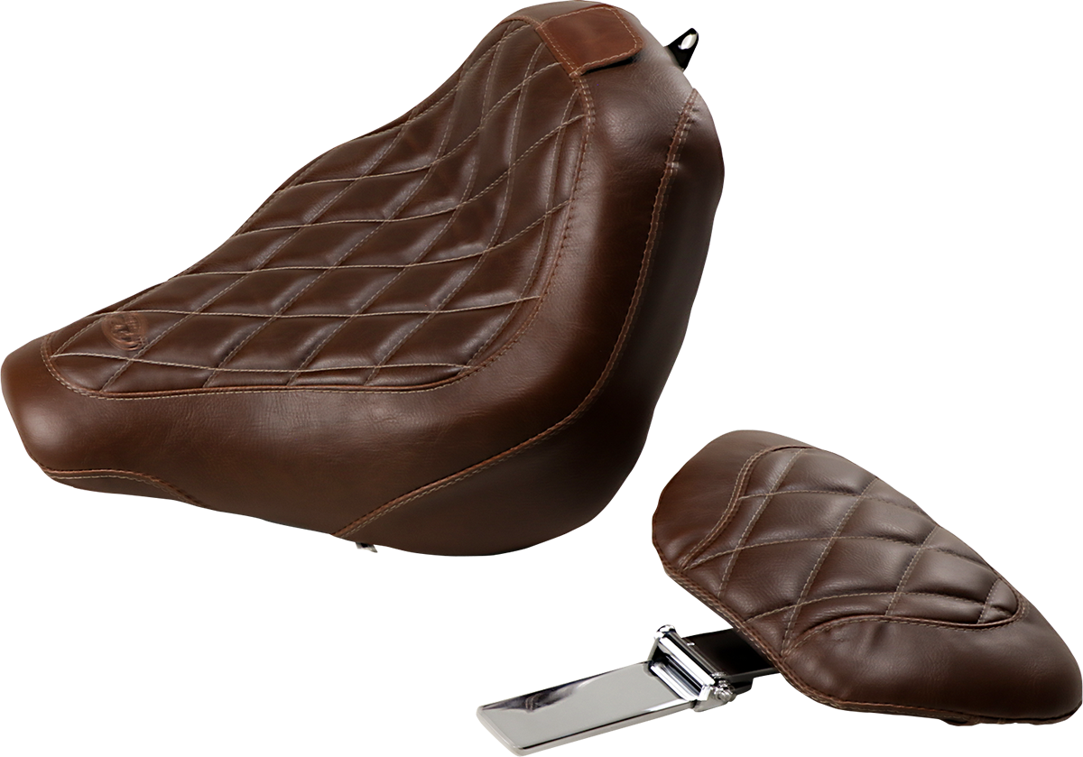 Mustang Tripper Brown Solo Seat & Backrest for 2018-25 Harley Softail FXST FXBB