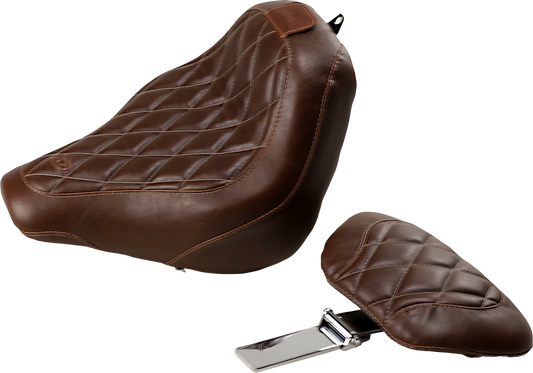 Mustang Tripper Brown Solo Seat & Backrest for 2018-25 Harley Softail FXST FXBB