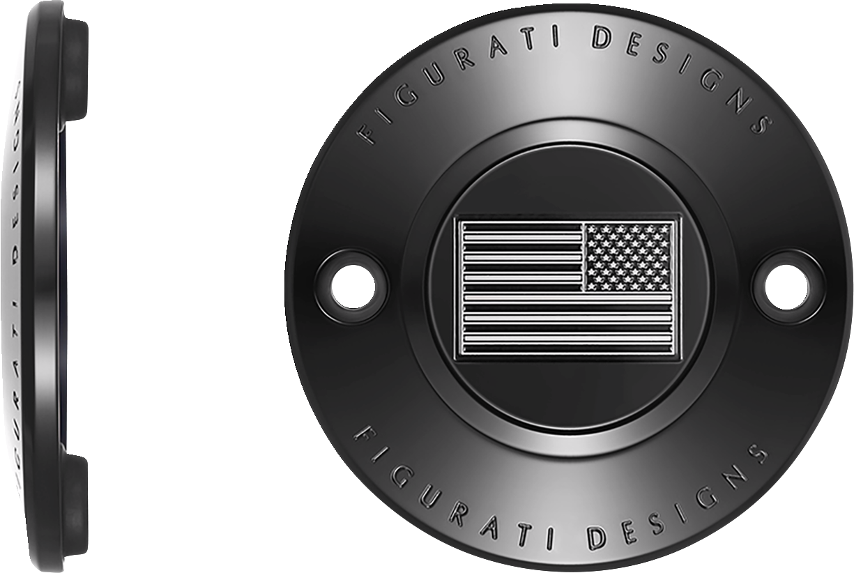 Figurati Designs B&W American Flag Black Timing Cover for 2017-2023 Harley M8