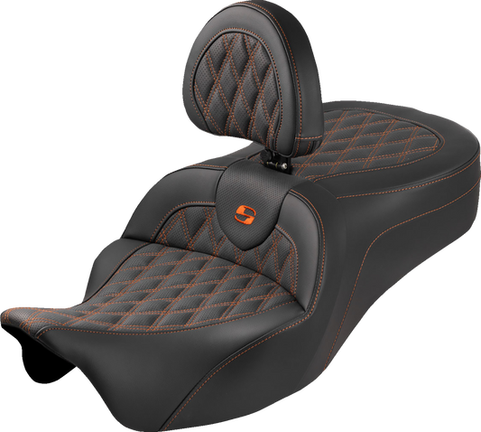 Saddlemen Roadsofa King Orange Lattice Seat & Backrest for 08-25 Harley Touring