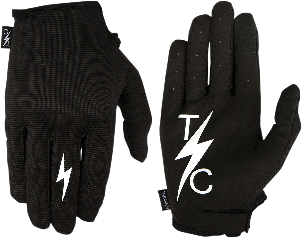 Thrashin Supply  Black Leather Textile Stealth Motorcycle Riding Street Gloves