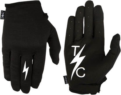 Thrashin Supply  Black Leather Textile Stealth Motorcycle Riding Street Gloves