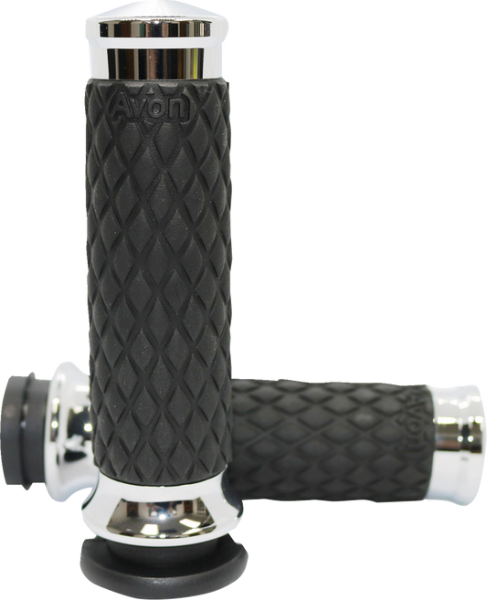 Avon Diamond Contour Cable Control Chrome Grips for 1980-22 Harley Dyna Softail
