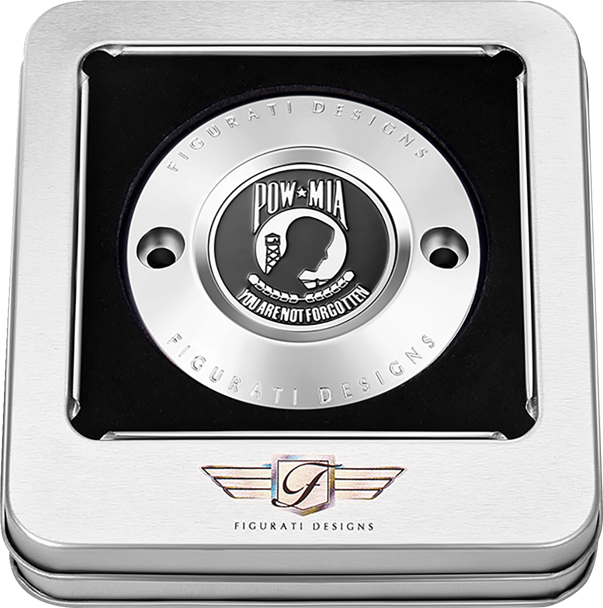 Figurati Designs POW-MIA Stainless Steel Timing Cover for 2017-2023 Harley M8