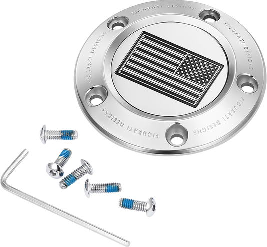 Figurati Designs B&W American Flag Timing Cover for 1999-2017 Harley Davidson