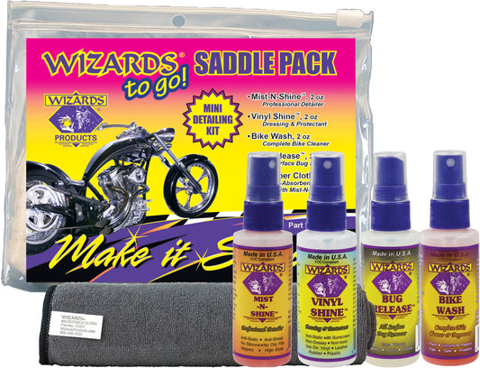 Wizards To Go 5 Piece Saddle Pack Motorcycle Bike Wash & Shine Travel Detail Kit