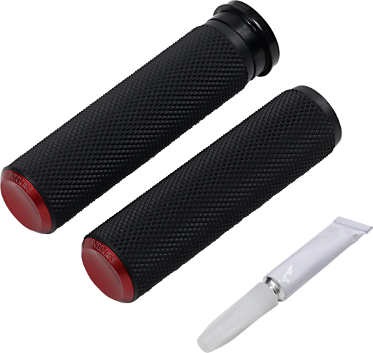 Arlen Ness Fusion TBW Black Red 1" Handlebar Hand Grips 2008-2024 Harley Models