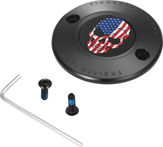 Figurati Designs Skull American Flag Black Timing Cover for 2017-2023 Harley M8