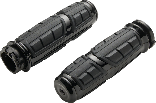 Ciro Chicane Black Cable Handlebar Grips for 1986-2022 Harley Touring Sportster