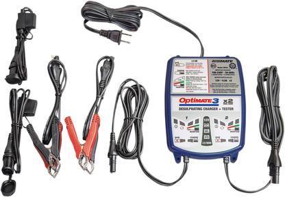 Tecmate TM-451 Optimate 3  Blue White Universal Motorcycle Dual Battery Charger