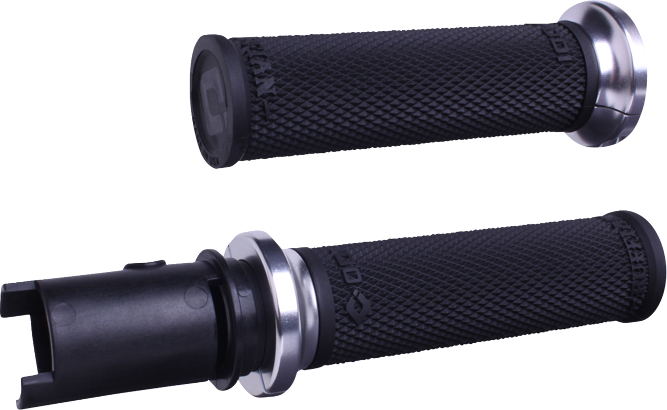 Odi Ruffian Lock-On Silver Knurled Handlebar Grips 23-26 Harley Touring Softail