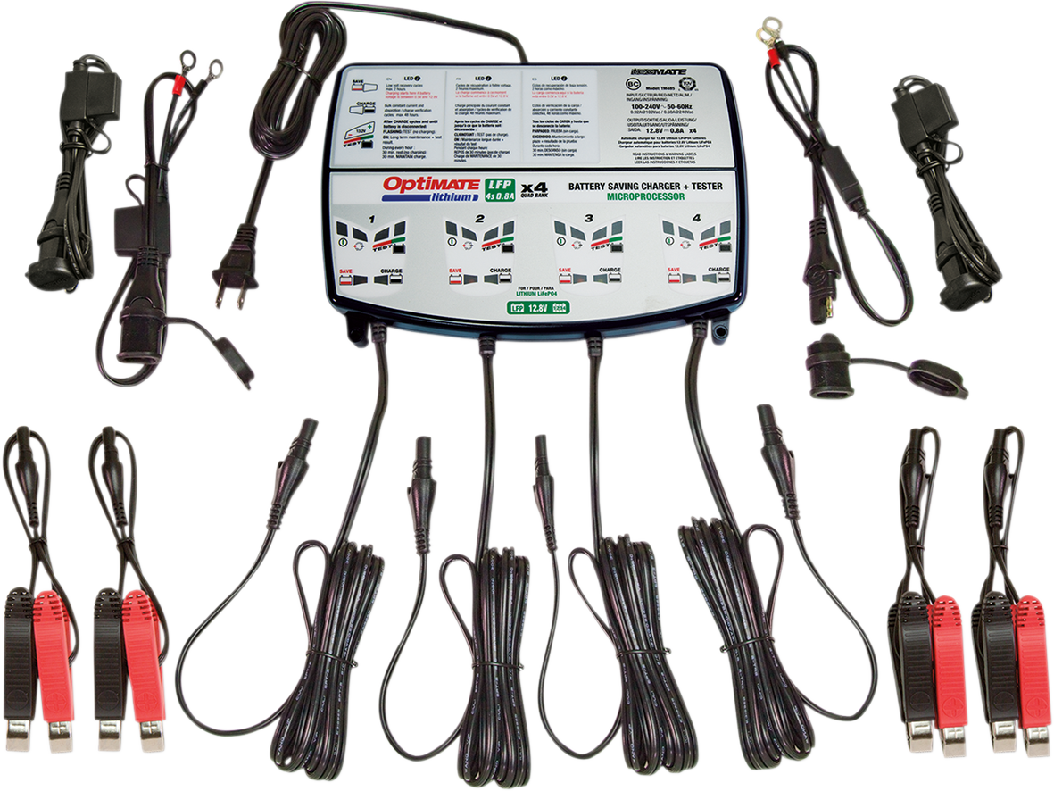 Tecmate Optimate Blue 12V 4 Bank Universal Motorcycle Lithium Battery Charger